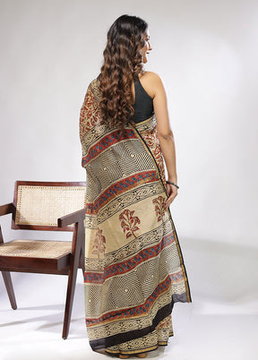 Cream Chanderi Silk Saree With Blouse Piece