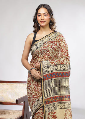 Cream Chanderi Silk Saree With Blouse Piece