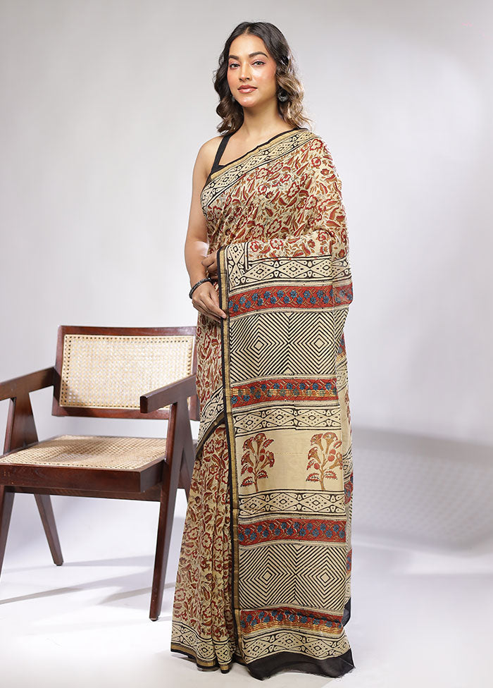 Cream Chanderi Silk Saree With Blouse Piece
