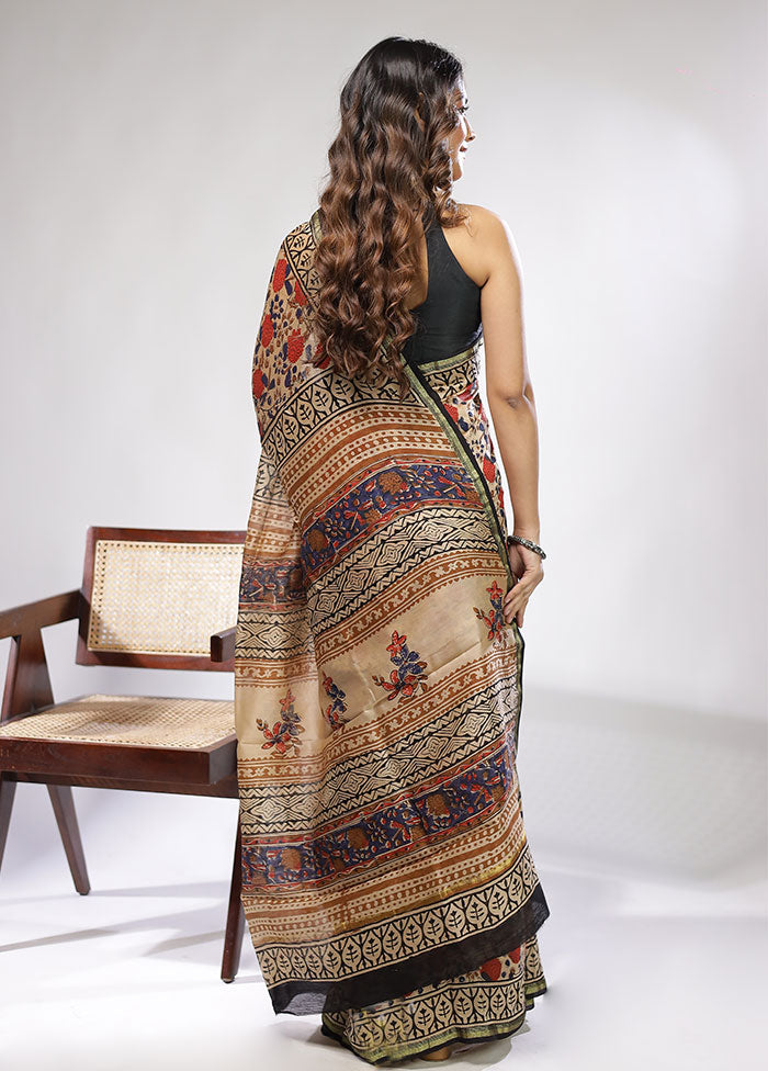 Cream Chanderi Silk Saree With Blouse Piece