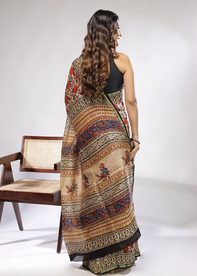 Cream Chanderi Silk Saree With Blouse Piece