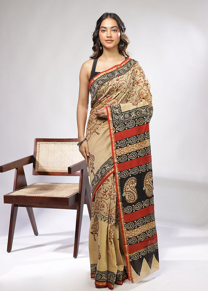 Cream Chanderi Silk Saree With Blouse Piece