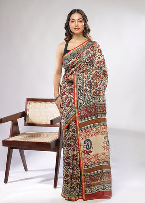Cream Chanderi Silk Saree With Blouse Piece