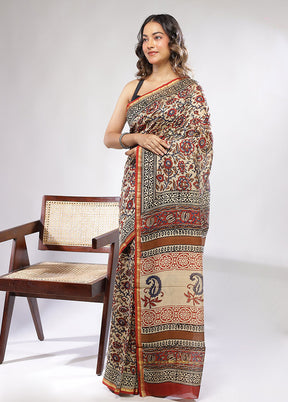Cream Chanderi Silk Saree With Blouse Piece
