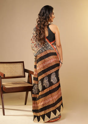 Cream Chanderi Silk Saree With Blouse Piece