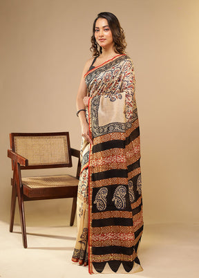Cream Chanderi Silk Saree With Blouse Piece
