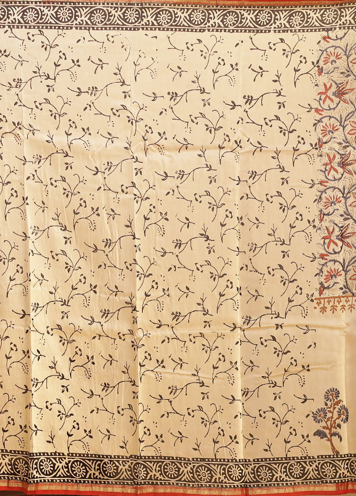 Cream Chanderi Silk Saree With Blouse Piece