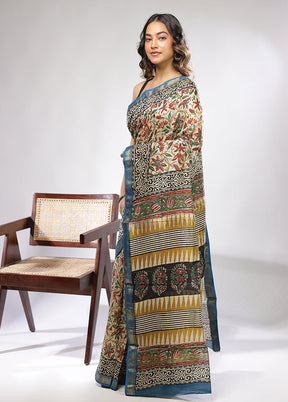 Cream Chanderi Silk Saree With Blouse Piece