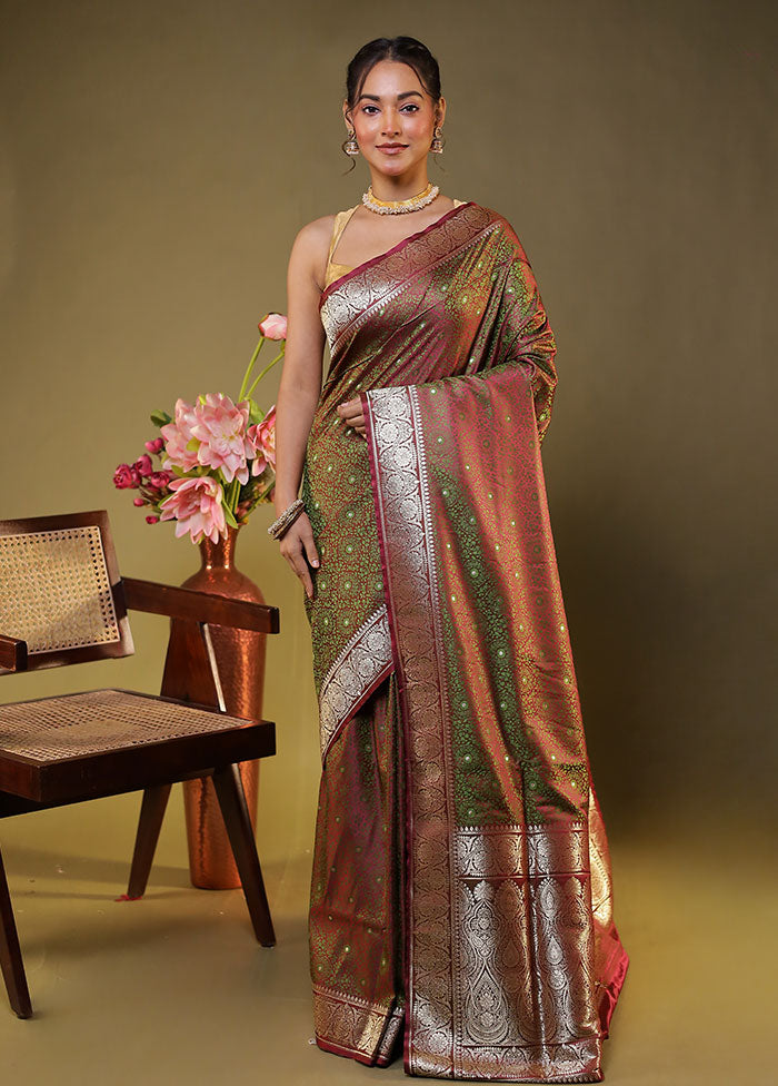 Maroon Tanchoi Silk Saree With Blouse Piece
