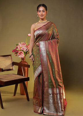 Maroon Tanchoi Silk Saree With Blouse Piece