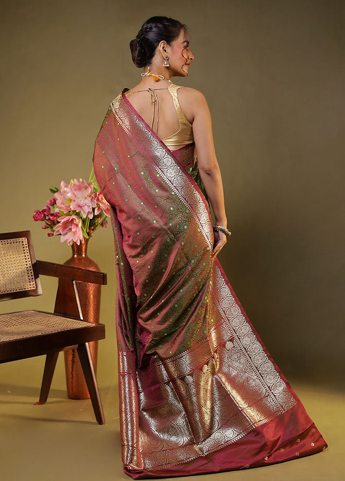Maroon Tanchoi Silk Saree With Blouse Piece