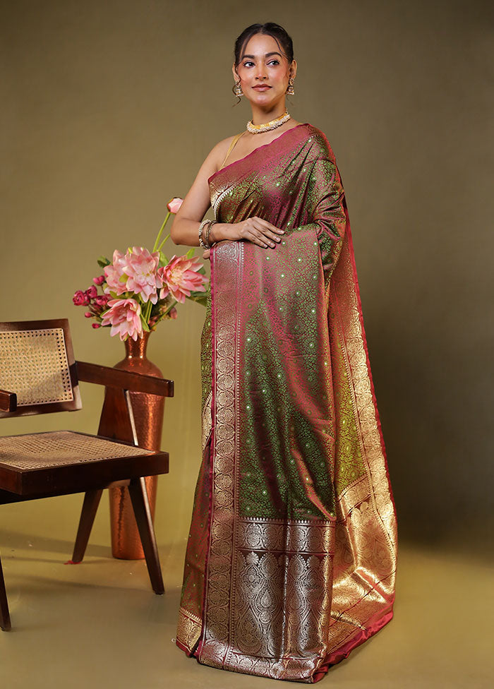 Maroon Tanchoi Silk Saree With Blouse Piece