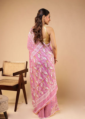 Pink Jamdani Cotton Saree Without Blouse Piece