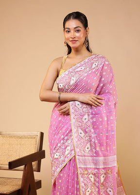 Pink Jamdani Cotton Saree Without Blouse Piece