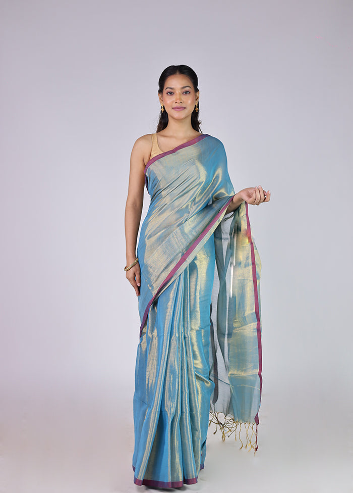 Blue Tissue Silk Saree With Blouse Piece