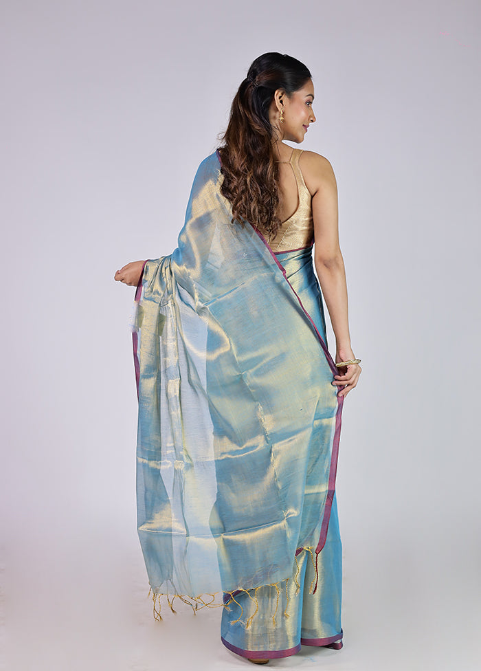 Blue Tissue Silk Saree With Blouse Piece