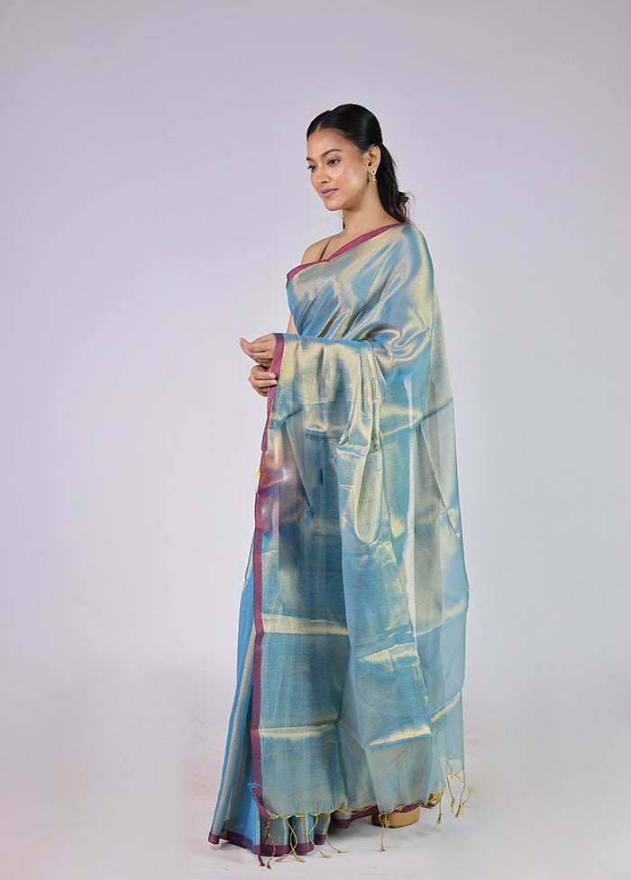 Blue Tissue Silk Saree With Blouse Piece
