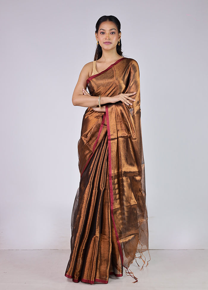 Brown Tissue Silk Saree With Blouse Piece