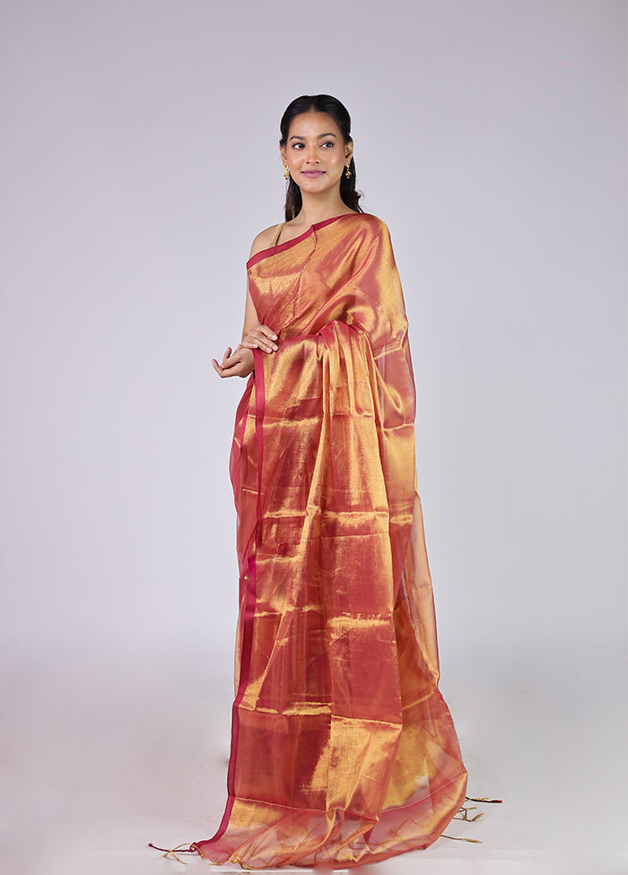 Rust Tissue Silk Saree With Blouse Piece
