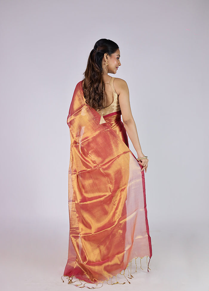 Rust Tissue Silk Saree With Blouse Piece