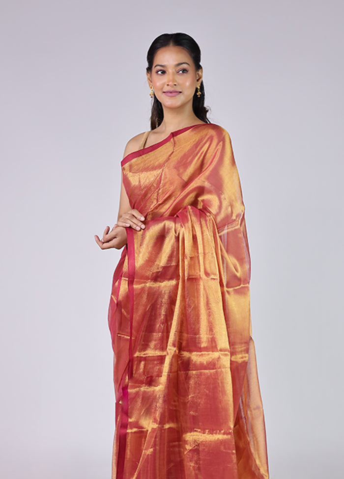 Rust Tissue Silk Saree With Blouse Piece