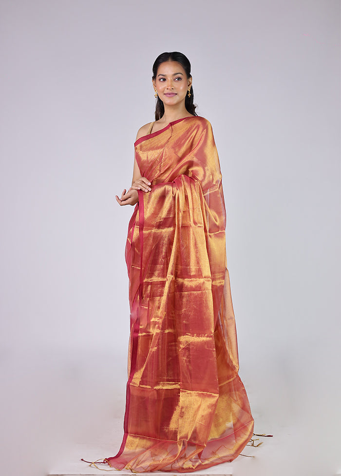 Rust Tissue Silk Saree With Blouse Piece