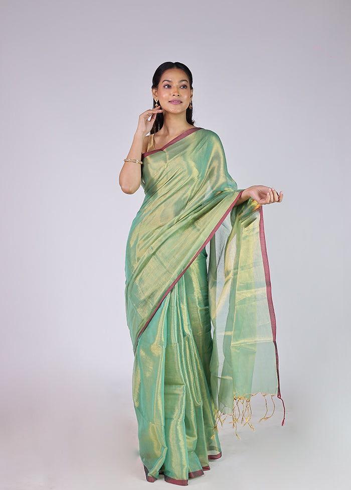 Green Tissue Silk Saree With Blouse Piece