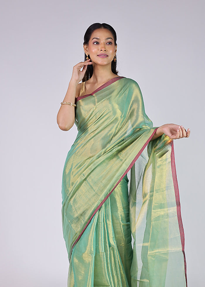 Green Tissue Silk Saree With Blouse Piece