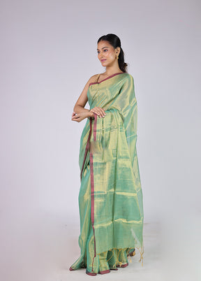 Green Tissue Silk Saree With Blouse Piece