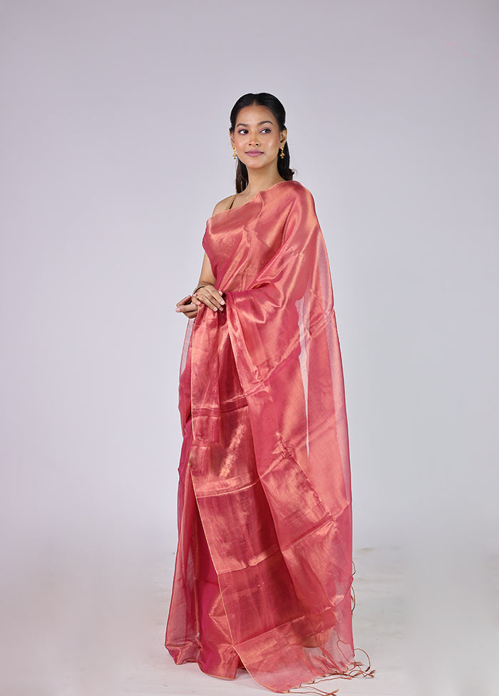 Pink Tissue Silk Saree With Blouse Piece