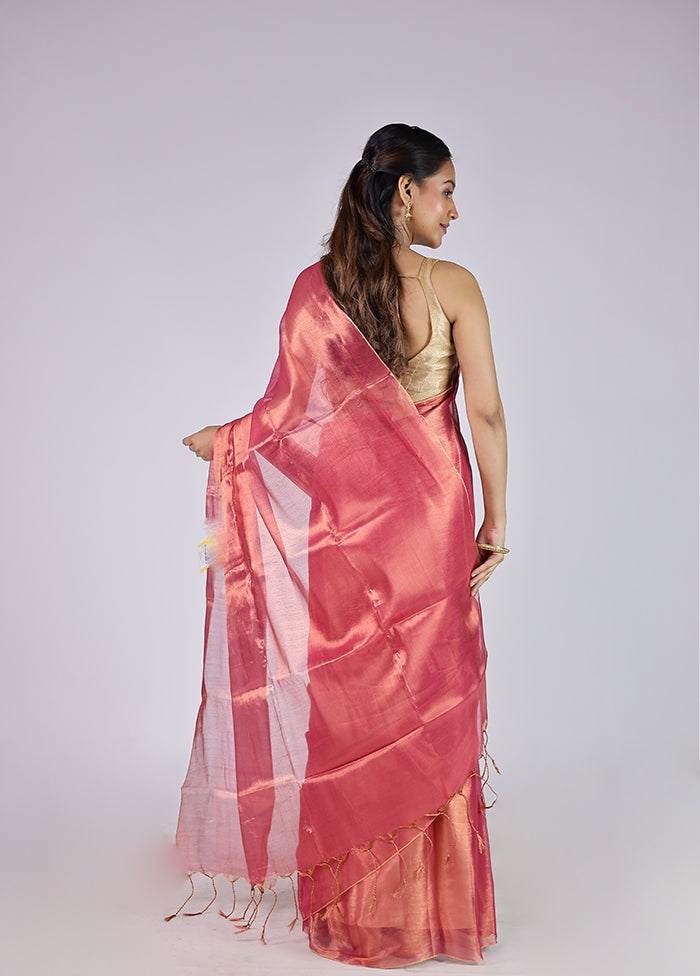 Pink Tissue Silk Saree With Blouse Piece