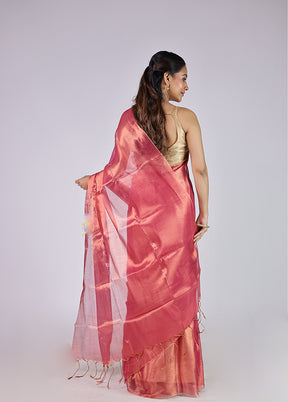 Pink Tissue Silk Saree With Blouse Piece