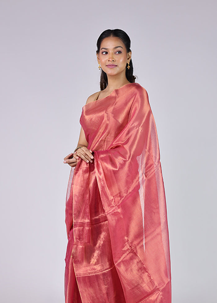 Pink Tissue Silk Saree With Blouse Piece