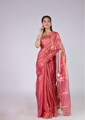 Pink Tissue Silk Saree With Blouse Piece