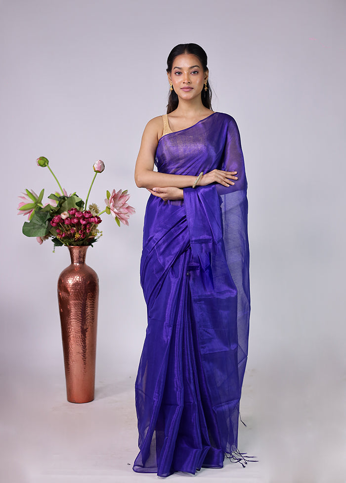 Blue Tissue Silk Saree With Blouse Piece