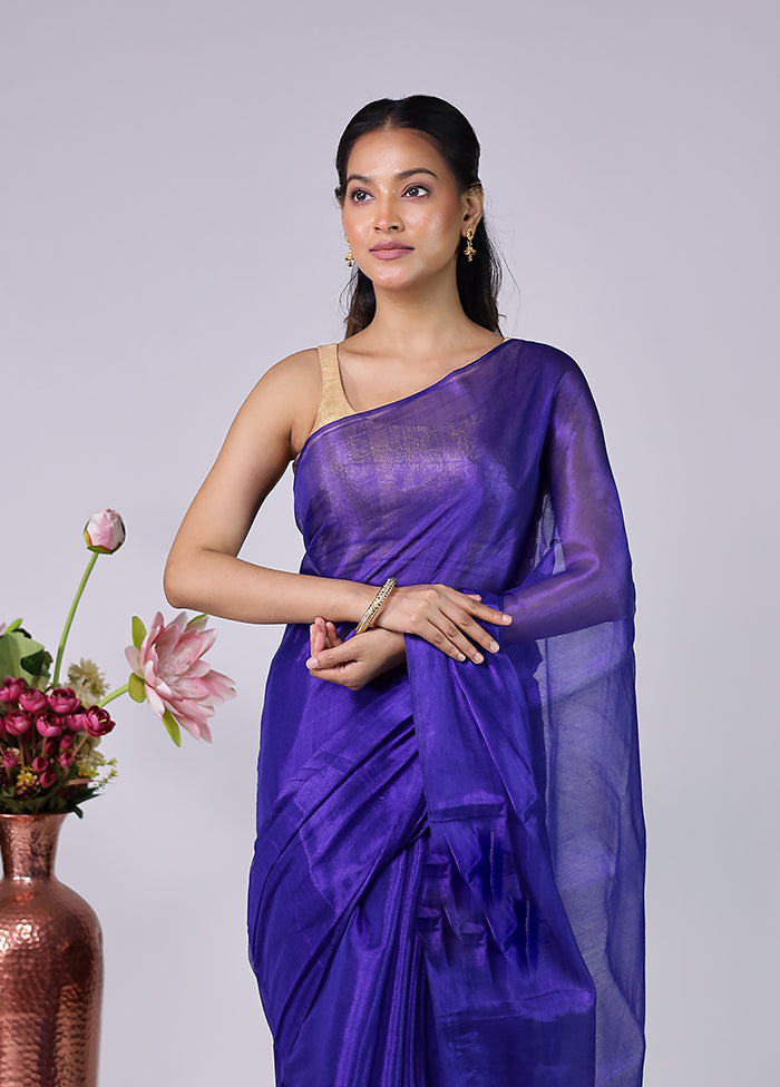 Blue Tissue Silk Saree With Blouse Piece