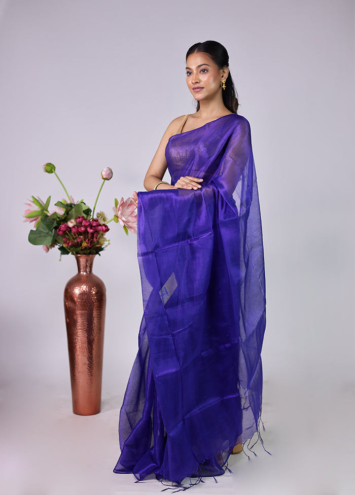 Blue Tissue Silk Saree With Blouse Piece