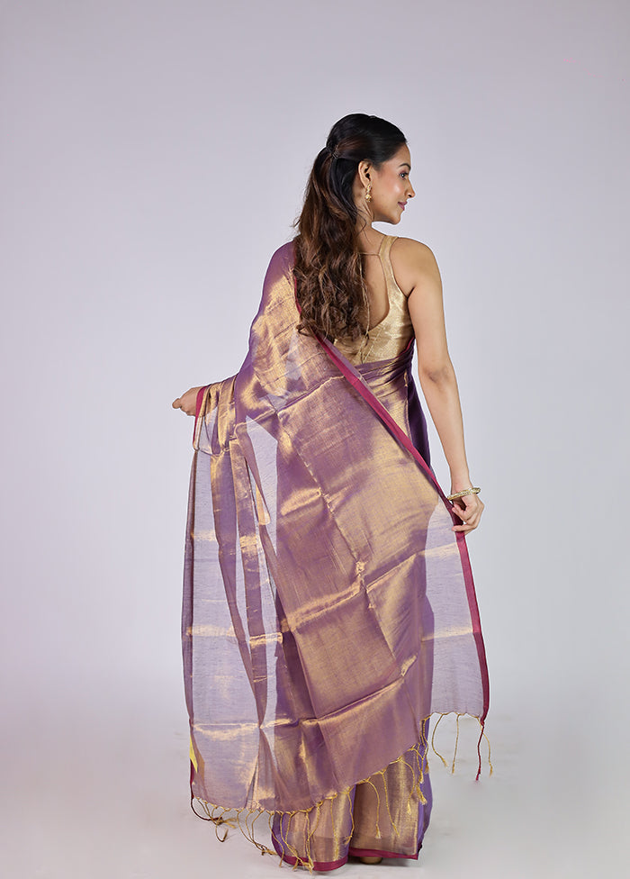 Purple Tissue Silk Saree With Blouse Piece