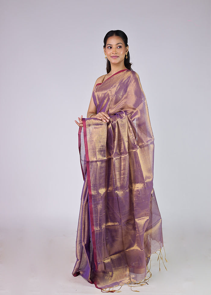 Purple Tissue Silk Saree With Blouse Piece
