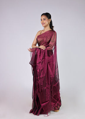 Purple Tissue Silk Saree With Blouse Piece
