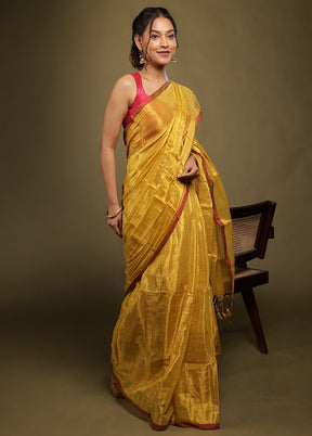 Yellow Tissue Silk Saree With Blouse Piece