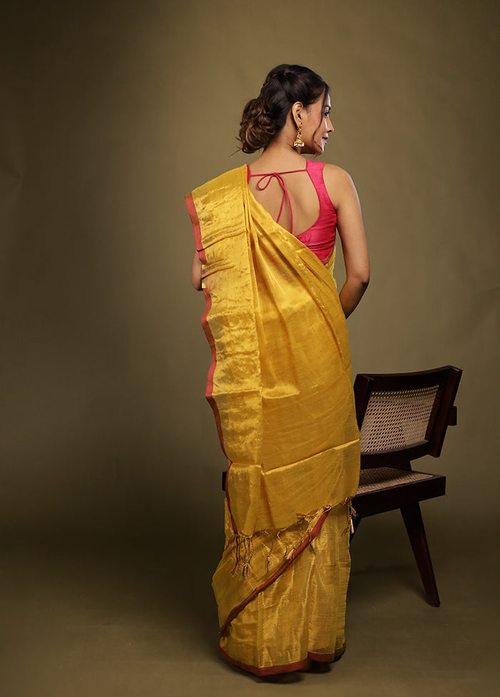 Yellow Tissue Silk Saree With Blouse Piece