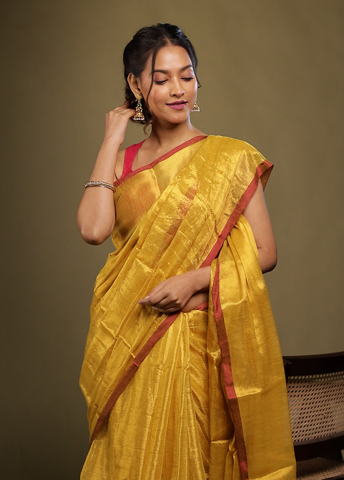 Yellow Tissue Silk Saree With Blouse Piece