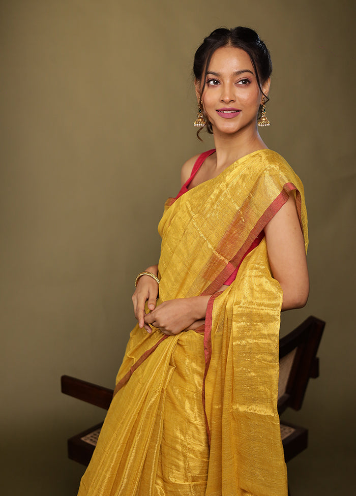 Yellow Tissue Silk Saree With Blouse Piece