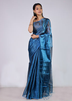 Blue Tissue Silk Saree With Blouse Piece