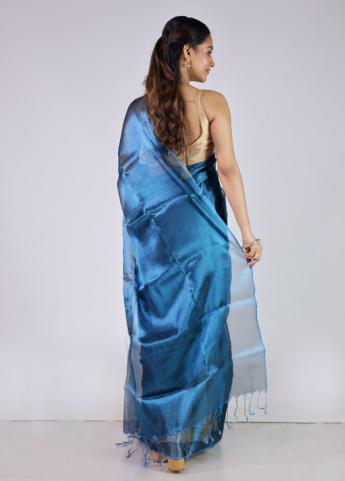 Blue Tissue Silk Saree With Blouse Piece