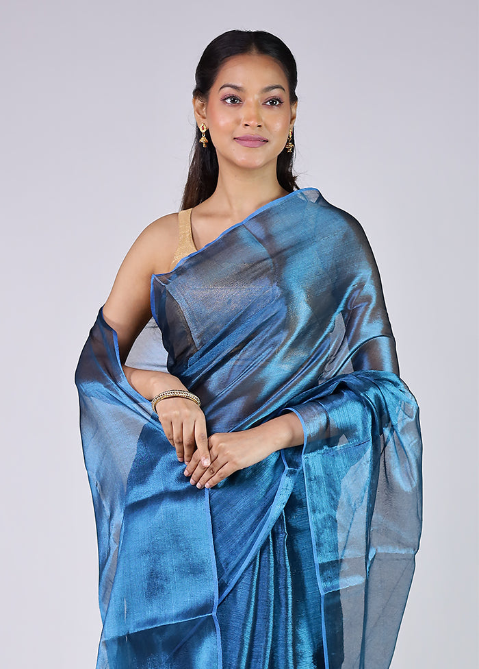 Blue Tissue Silk Saree With Blouse Piece