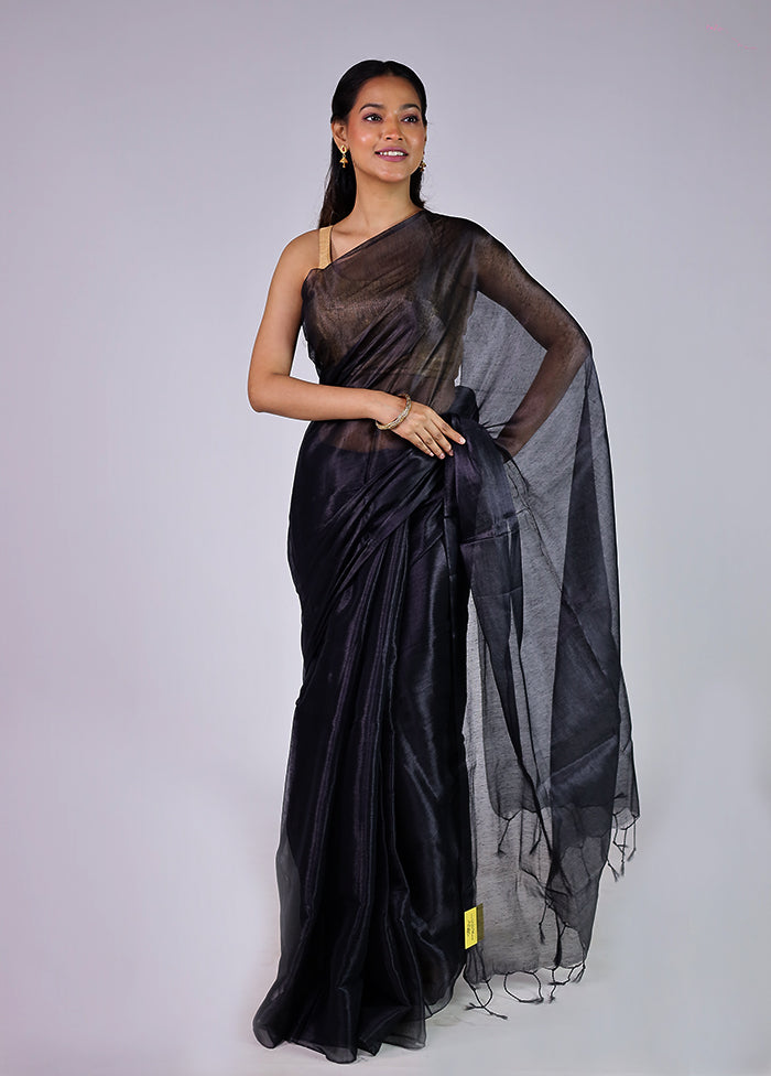 Black Tissue Silk Saree With Blouse Piece