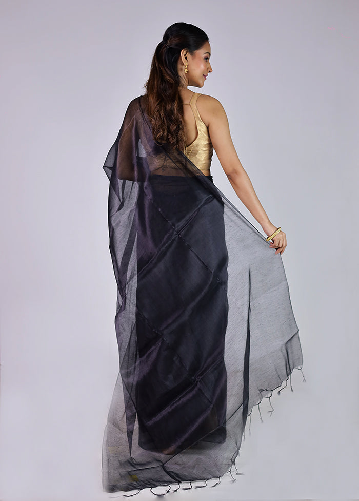 Black Tissue Silk Saree With Blouse Piece