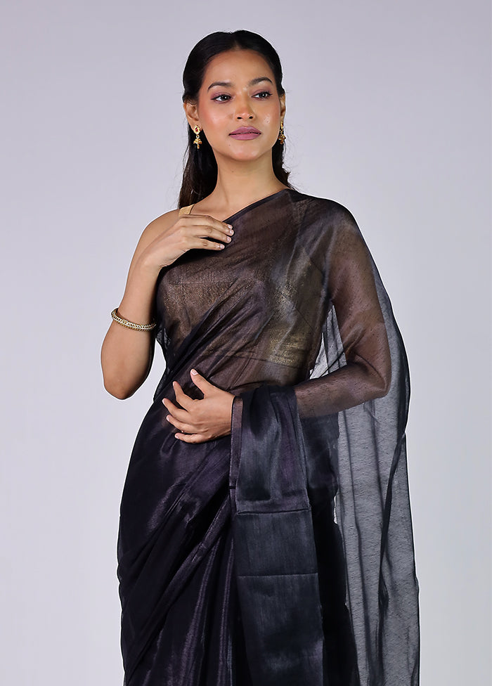 Black Tissue Silk Saree With Blouse Piece